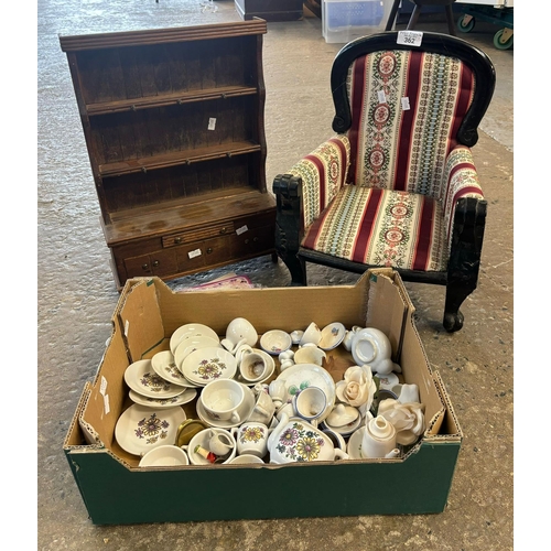 362 - Miniature wooden dresser with assorted miniature dresser china together with a miniature Victorian s... 