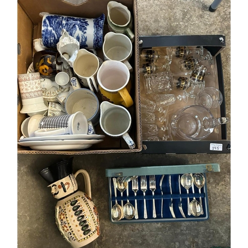 395 - Two boxes of china and glass: dresser jugs, drinking vessels, plates etc.  (2)  (B.P. 21% + VAT)