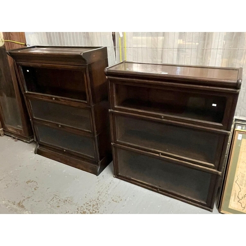 424 - Two early 20th century oak three section Globe Wernicke style glazed bookcase.  Each 86cm wide appro... 