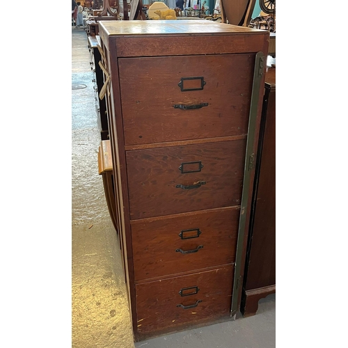 432 - Vintage wooden four drawer filing cabinet with hinged locking bar.  Attached 'On His Majesty's Servi... 