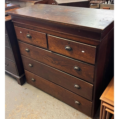 434 - 19th century oak straight front chest of two short three long drawers with later metal handles.   (B... 