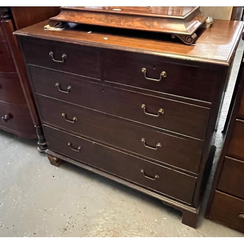 435 - Georgian style mahogany straight front chest of two short and three long cock beaded drawers on brac... 