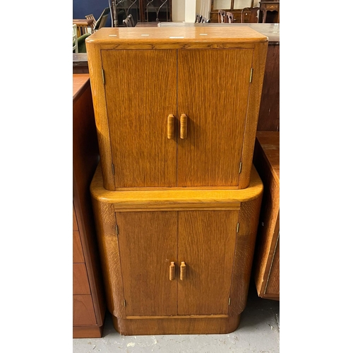 440 - Small mid 20th century utility style blind two door cupboard upon cupboard.  59cm wide approx.   (B.... 