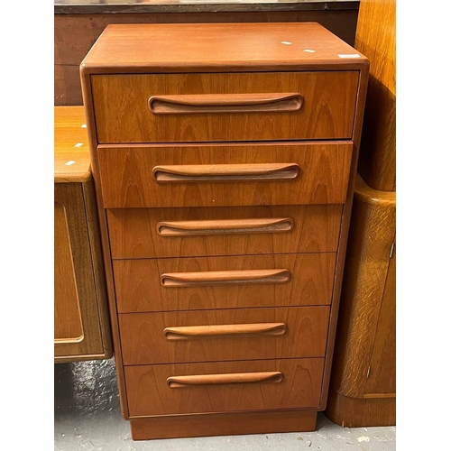 441 - Mid 20th century G Plan style teak straight fronted chest of six drawers with wooden handles togethe... 