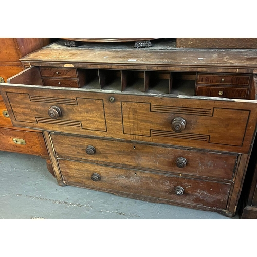 456 - Early 19th century inlaid mahogany straight fronted secretaire chest of four drawers.  124cm wide ap... 