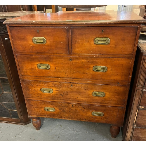 457 - 19th century mahogany straight fronted chest of two short and three long graduated drawers with rece... 