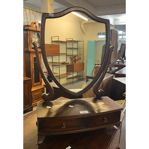 460 - Georgian style mahogany shield shaped dressing table mirror with two drawer base on bracket feet.  (... 