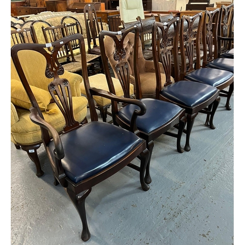 461 - Set of six (4 + 2) early 20th century 18th century style mahogany dining chairs with pierced and scr... 