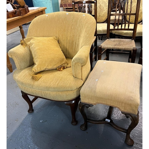 464 - 18th century style fully upholstered tub type elbow chair on cabriole front legs with crinoline stre... 