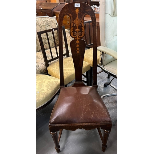 466 - Early 19th century oak upright side chair with inlaid bar shaped splat, drop in seat and turned tape... 