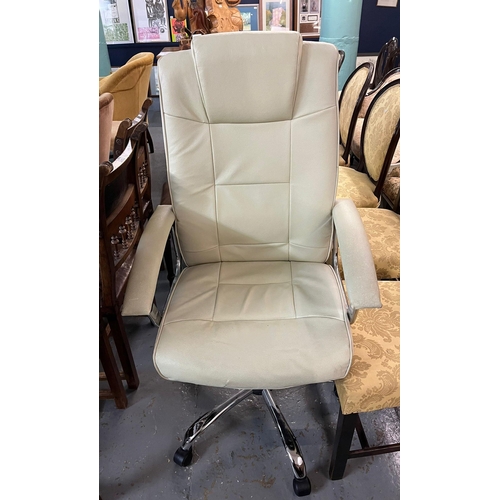 470 - Modern white leather high backed office chair on chromed star base and casters.  (B.P. 21% + VAT)