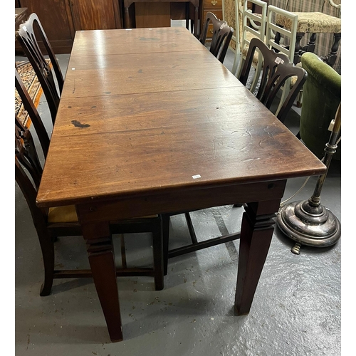 481 - Mahogany rectangular shaped dining table with three section top on square shaped tapering legs.  183... 