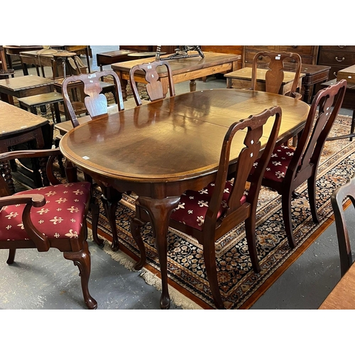 483 - Victorian style mahogany and mixed woods dining table (modern), standing on cabriole legs and hoof f... 