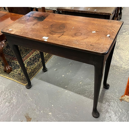 484 - 18th century mahogany rectangular side table (originally a fold-over tea table), on turned tapering ... 