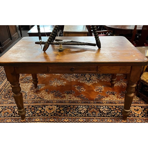 487 - 19th century rectangular pine kitchen table on baluster turned tapering legs.  138cm long approx.  (... 