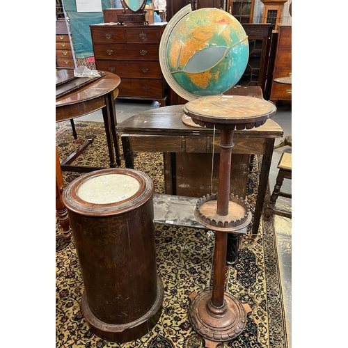 488 - Group of assorted furnishing items to include: torchere stand, Victorian mahogany cylindrical pot cu... 