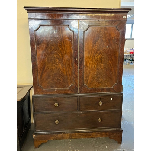 494 - Georgian style mahogany hanging press cupboard with altered interior and two cock beaded drawers.  1... 