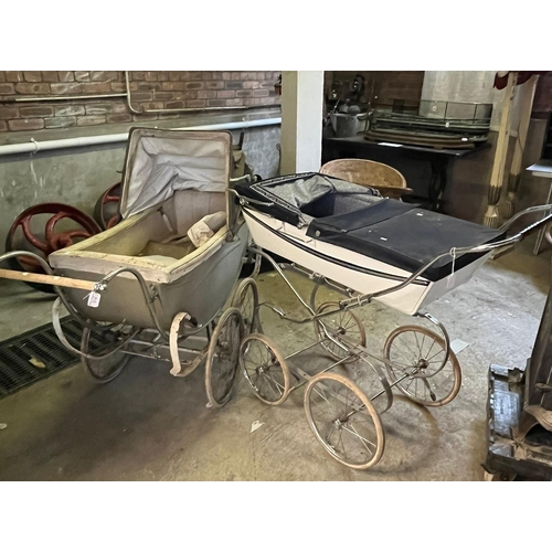 516 - Two vintage coach built prams on spring chassis.  1940s and 1960s.  Prevenance: Pembrokeshire Countr... 