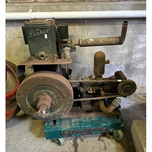 518 - Vintage Lister single cylinder agricultural engine with attached belt driven water pump.  Provenance... 