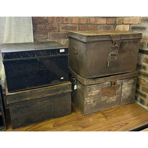 525 - Group of four metal deed boxes, various.  (4)  (B.P. 21% + VAT)