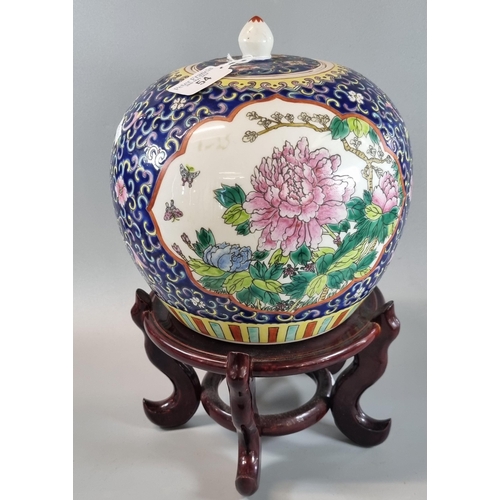 54 - Large Chinese porcelain 20th century polychrome ginger jar and cover, overall decorated with panels ... 