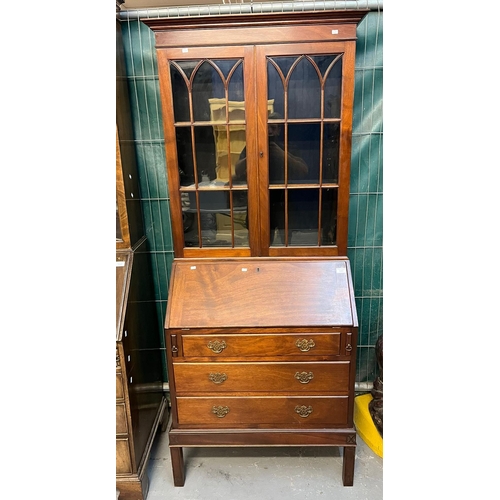 541 - Early 20th century mahogany astragal glazed two door bureau bookcase.   (B.P. 21% + VAT)