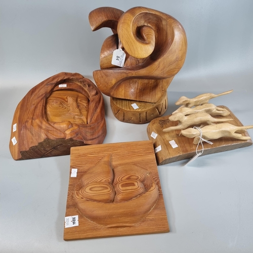 84 - Julia Morris (Welsh contemporary), a collection of four wooden sculptures made from macrocarpa wood ... 