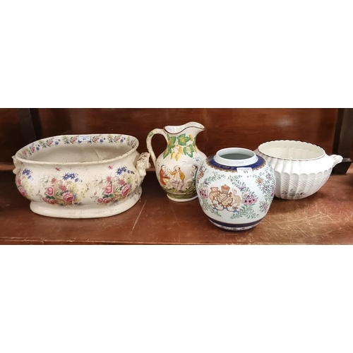 89 - Collection of ceramics to include: transfer printed floral footbath, figural vase marked 'Willie Bre... 