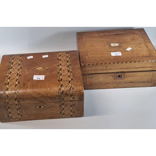 95 - Two Victorian inlaid boxes to include: Tunbridge banded jewellery case and a cross banded jewellery ... 