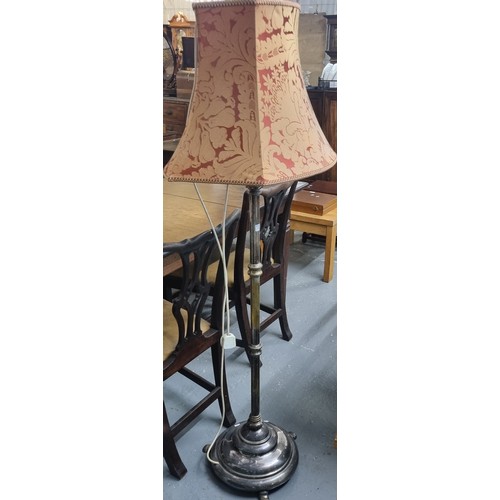 502 - Silver-plated standard lamp and shade, originally a standard oil lamp.  (B.P. 21% + VAT)