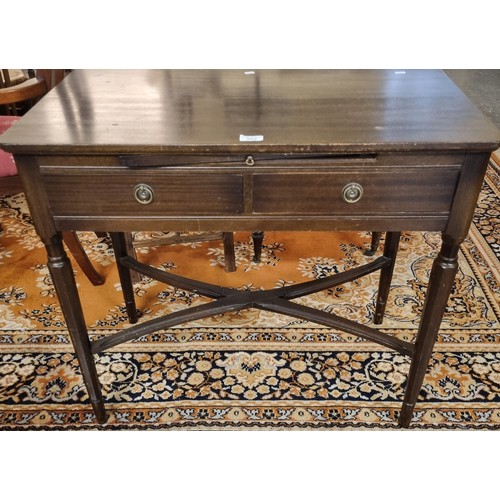 503 - Early 20th century mahogany two drawer side table with X stretcher.  83cm wide approx.  (B.P. 21% + ... 