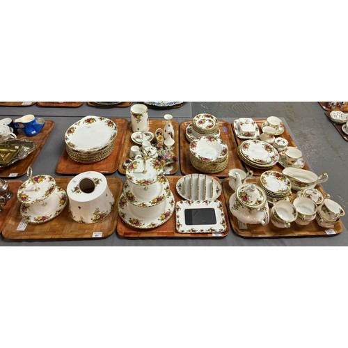 341 - Seven trays of Royal; Albert 'Old Country Roses' tea ware to include: teapot, cups, saucers, cake st... 