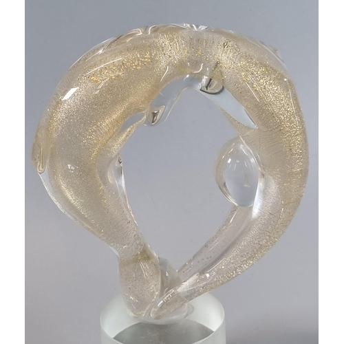 1 - Modern Art Glass sculpture of a stylised nude lady with gold leaf glass designs on cylinder frosted ... 