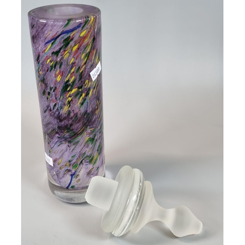 10 - In the style of Will Shakespeare, West County Art Glass cylinder vase and frosted cover on a violet ... 