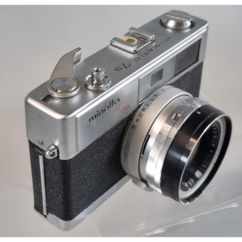 114 - Minolta Hi-Matic 7S 35mm Viewfinder camera with various automatic features, in leather Eveready case... 