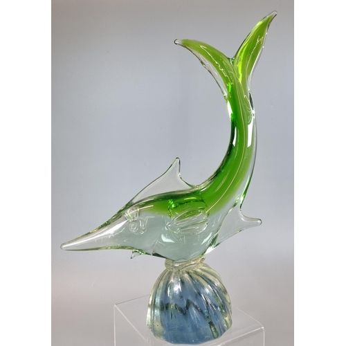 12 - Art clear and green glass study of a shark on fluted base.  (B.P. 21% + VAT)