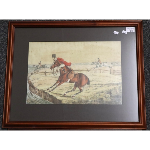 127 - Two coloured prints, foxhunting scenes.  One being a limited edition indistinctly signed in pencil b... 