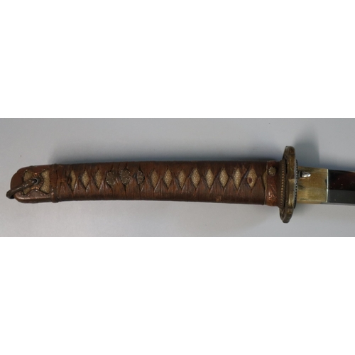 164 - Japanese WWII period officer's sword in standard Schin Gunto fittings with chord bound shark skin gr... 