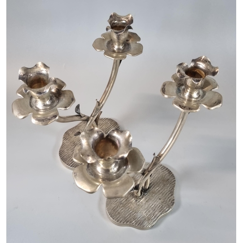 17 - Pair of continental silver two branch table candelabrum, both marked 800.  22cm high approx.  25 tro... 