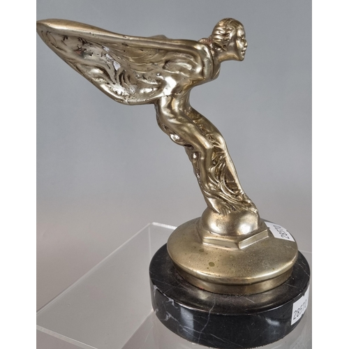 18 - Rolls Royce Spirit of Ecstasy chrome finish car mascot on veined marble base.  (B.P. 21% + VAT)