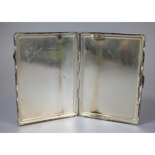 183 - Art Deco engine turned cigarette case with presentation to 'HAL from Wynne'.  London hallmarks.  5.1... 