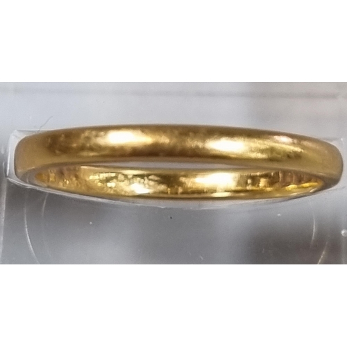 188 - 22ct gold wedding band.  2.9g approx.  Size O1/2.  (B.P. 21% + VAT)