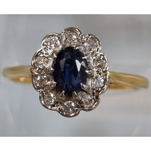 190 - 18ct gold diamond and sapphire cluster ring.  3g approx.  Size P1/2.  (B.P. 21% + VAT)