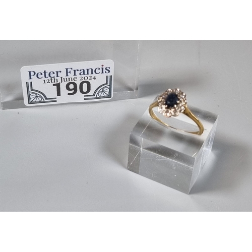 190 - 18ct gold diamond and sapphire cluster ring.  3g approx.  Size P1/2.  (B.P. 21% + VAT)