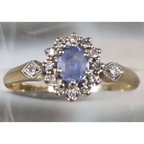 192 - 9ct gold diamond and sapphire cluster dress ring.  2g approx.  Size P.  (B.P. 21% + VAT)