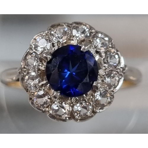 195 - 9ct gold white and blue stone cluster dress ring.  2.6g approx.  Size L.  (B.P. 21% + VAT)