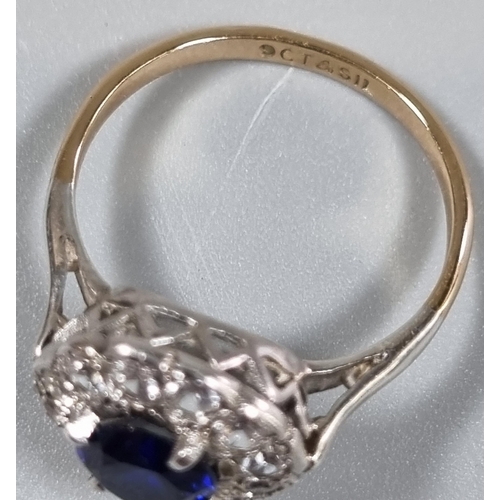 195 - 9ct gold white and blue stone cluster dress ring.  2.6g approx.  Size L.  (B.P. 21% + VAT)