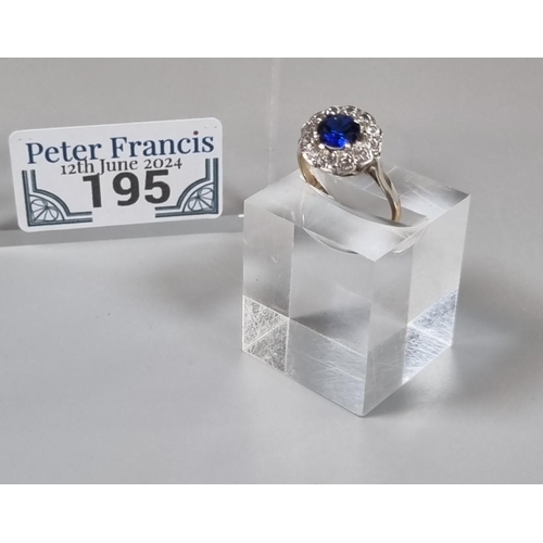 195 - 9ct gold white and blue stone cluster dress ring.  2.6g approx.  Size L.  (B.P. 21% + VAT)