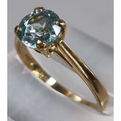 197 - 9ct gold and blue zircon stone ring.  1.9g approx.  Size L.  (B.P. 21% + VAT)