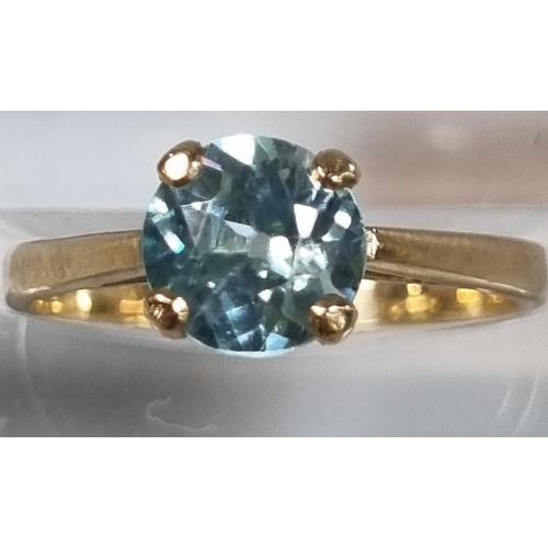 197 - 9ct gold and blue zircon stone ring.  1.9g approx.  Size L.  (B.P. 21% + VAT)